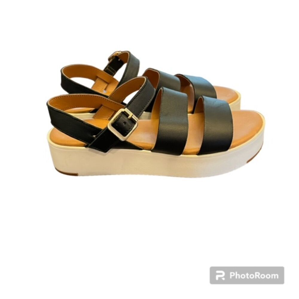 Mila Paoli Platform Sandals Strappy Ankle Buckle Retro‎ Minimalist Black Size 10